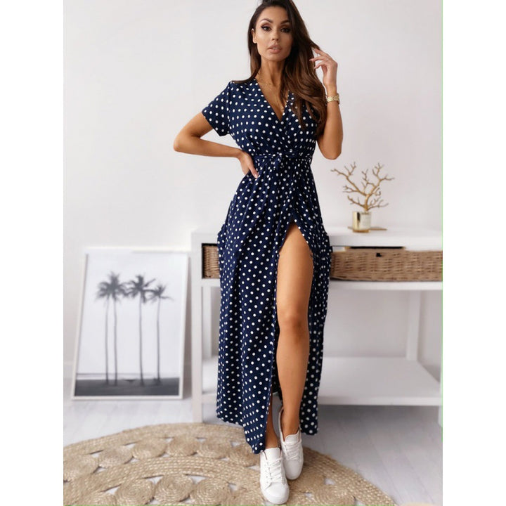 Maxi polka dot dress for women with side slit Lune London