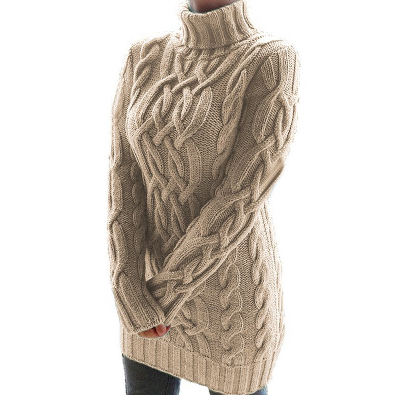 Chunky knit pullover for women with high collar and cable knit pattern Lune London