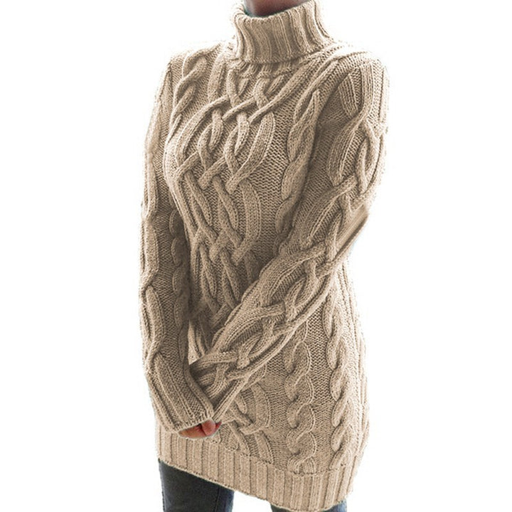 Chunky knit pullover for women with high collar and cable knit pattern Lune London