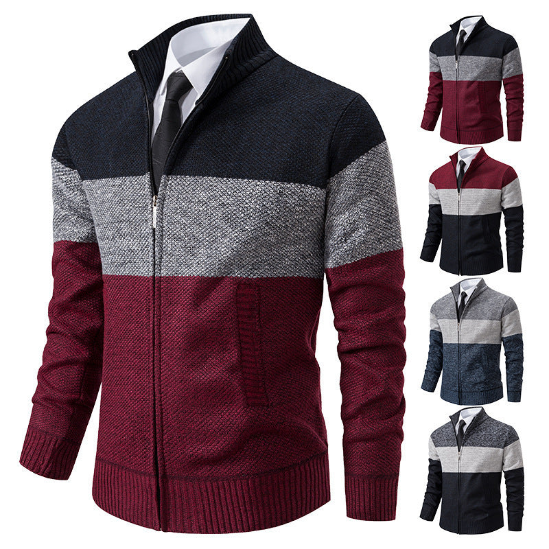 Fashionable knit jacket for men with textured color block design Lune London