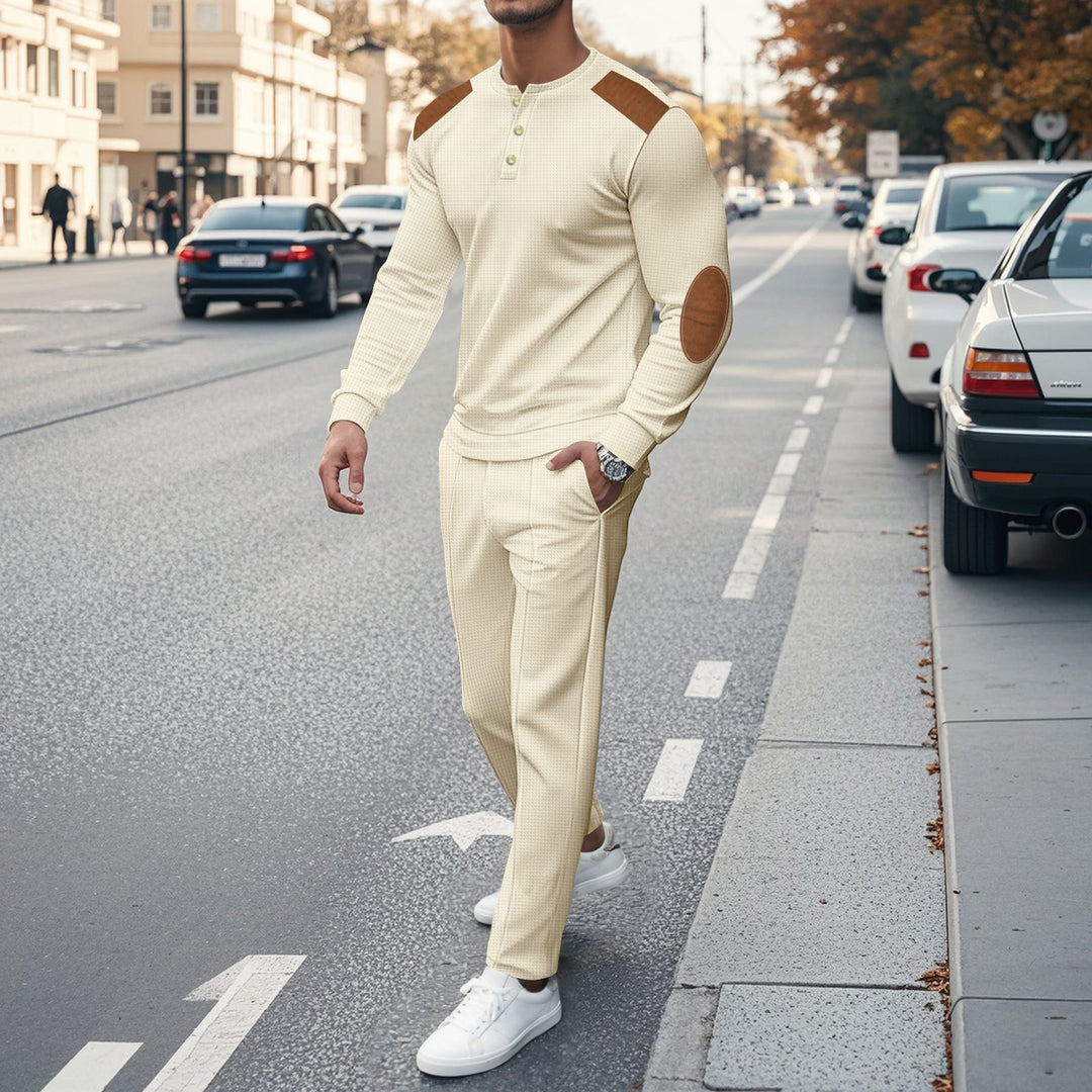 Men's leisure set with practical buttons and leather applications Lune London