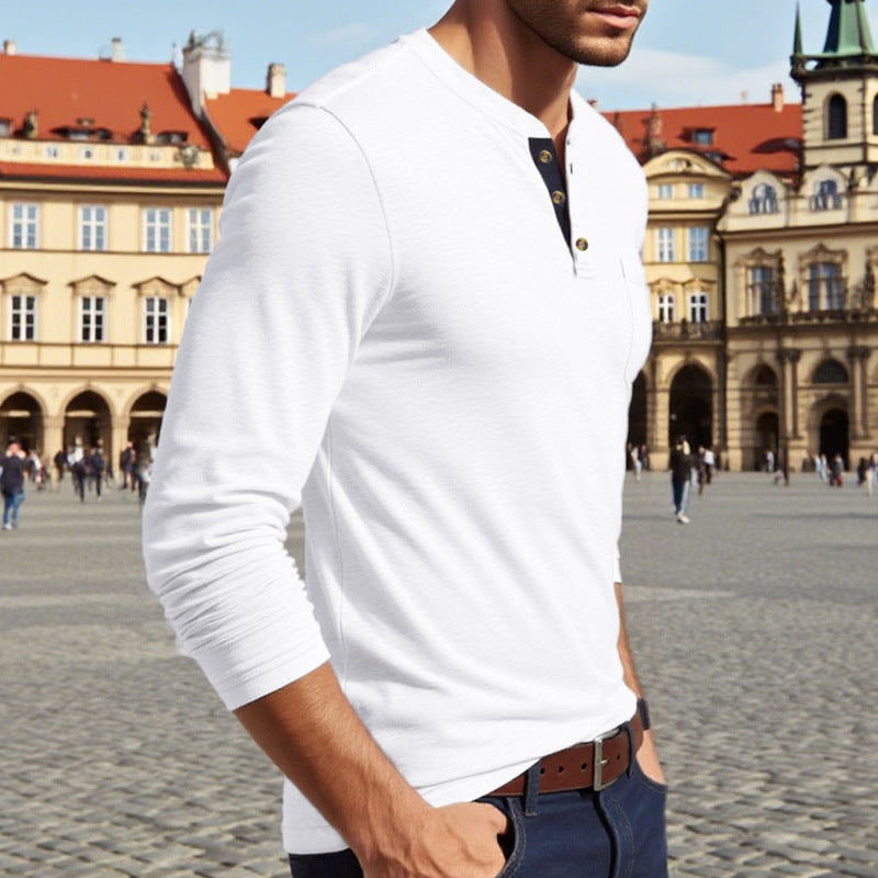 Men's long sleeve Henley shirt with buttons and elegant accents Lune London