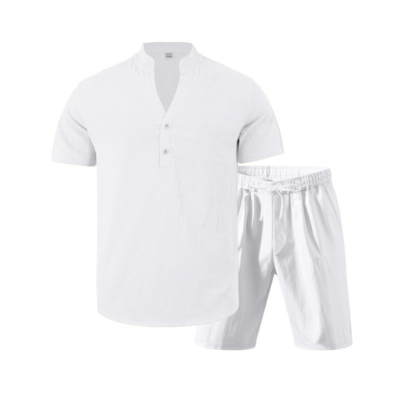 Elegant men's short sleeve set with innovative button placket and comfortable pants Lune London