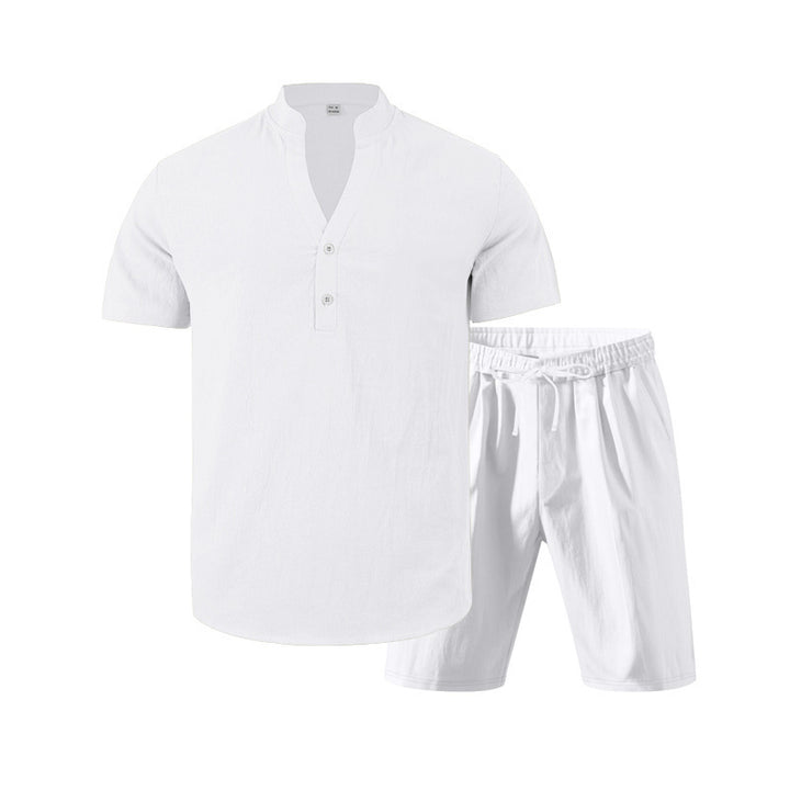 Elegant men's short sleeve set with innovative button placket and comfortable pants Lune London
