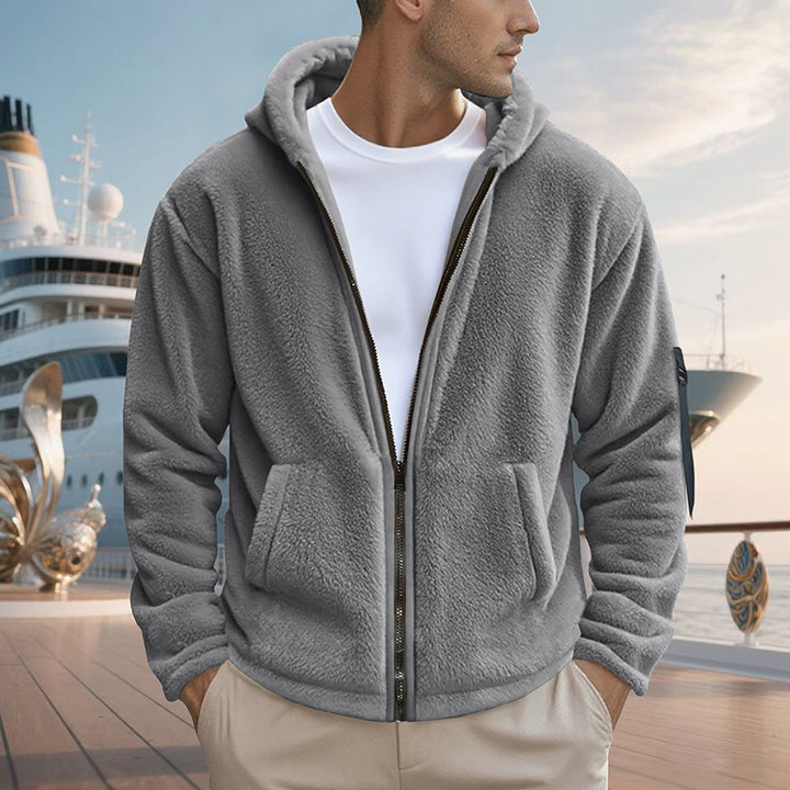 Fleece jacket for men with practical zipper and hood Lune London