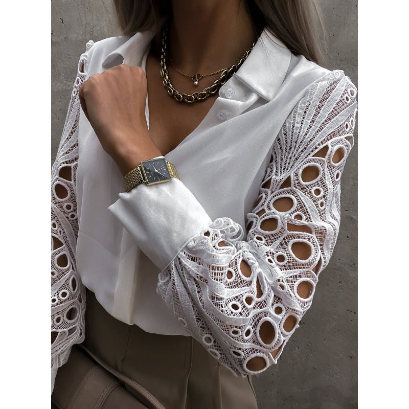 Ladies Elegant blouse with romantic lace sleeves Lune London