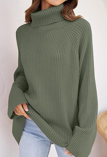 Ladies fine knit cashmere sweater with high collar and loose fit Lune London