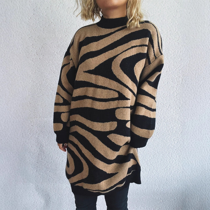 Pull en tricot grande taille pour dames avec motif zèbre moderne Chic & Stil