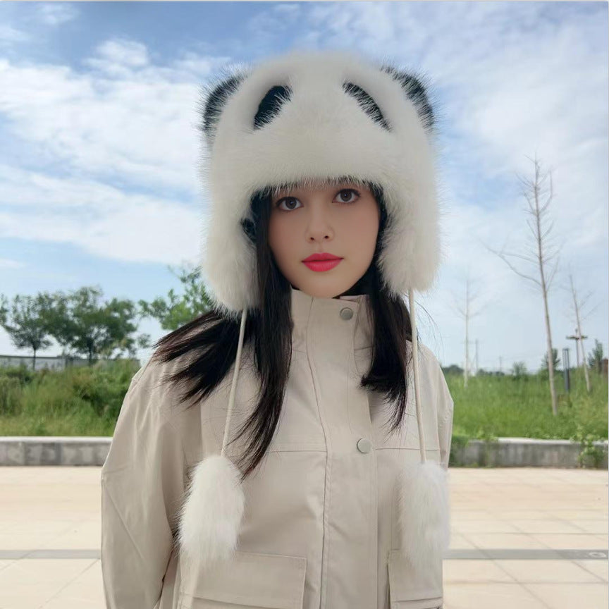 Ladies Plush Panda Beanie with Trendy Ears Lune London