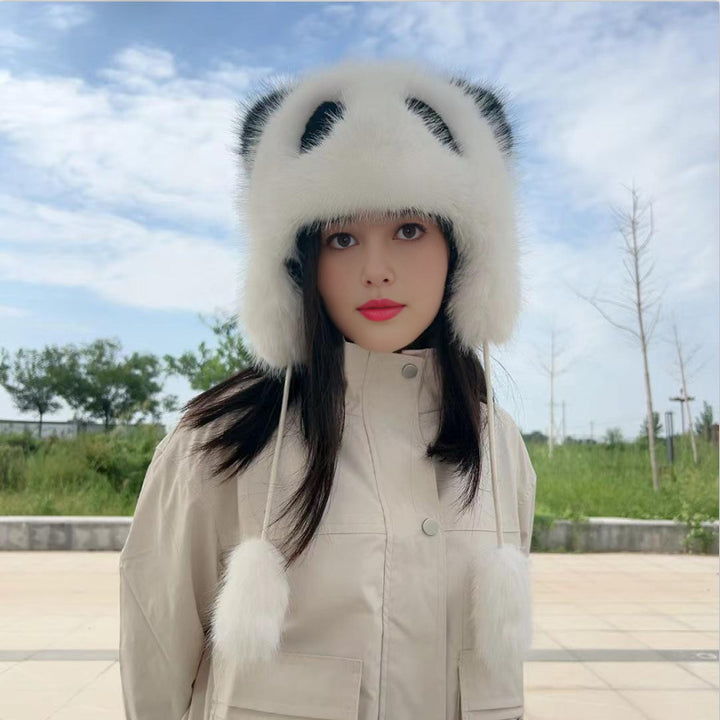 Ladies Plush Panda Beanie with Trendy Ears Lune London