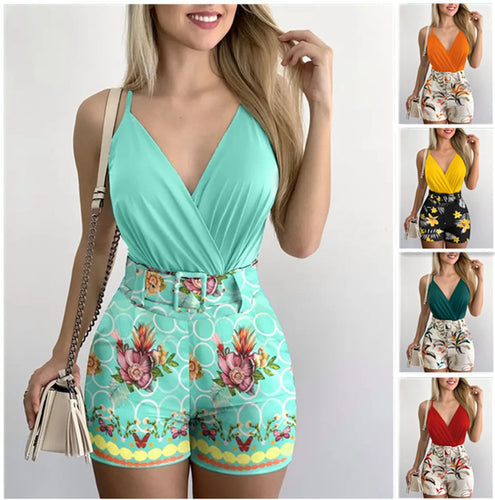 Ladies Floral Print Wrap Body with High Waist Shorts Lune London