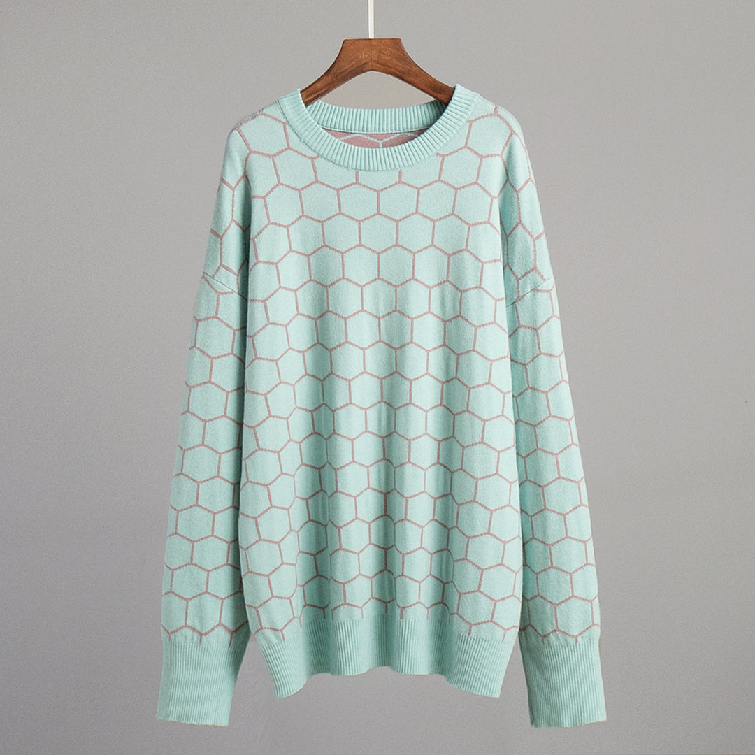 Ladies creative knitted sweater with honeycomb pattern Lune London