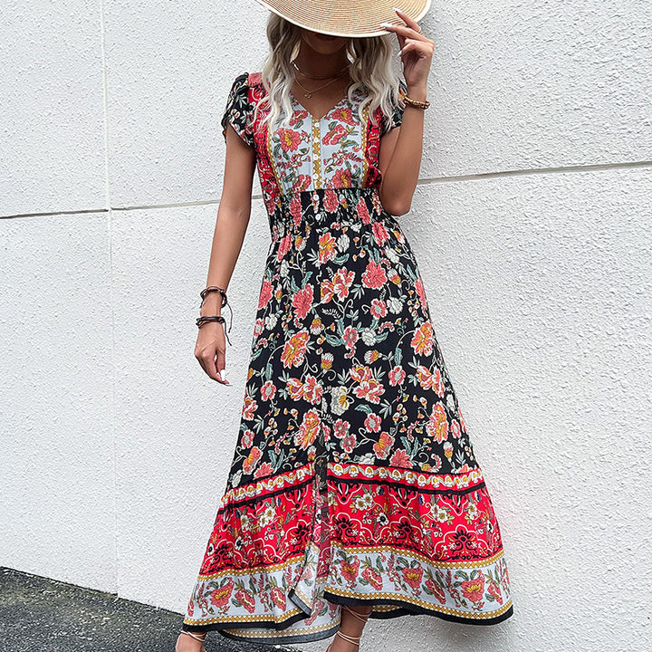 Lune London Pleated Waist Floral Maxi Dress for Women