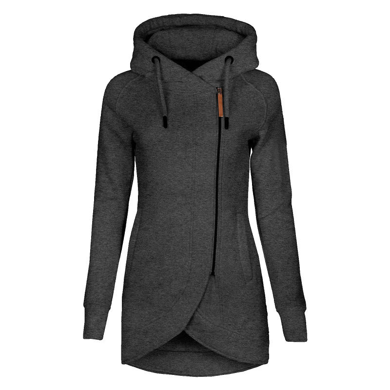 Casual hooded coat for women with asymmetrical cut Lune London