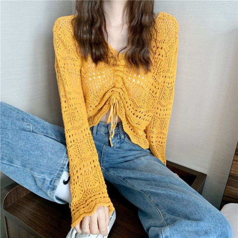Aired crochet sweater for women with drawstring and loose fit Lune London