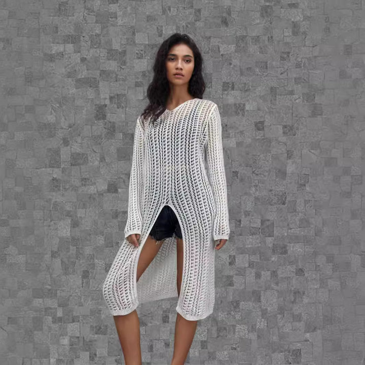 Pull long pour femmes avec design en maille sophistiqué Chic & Stil