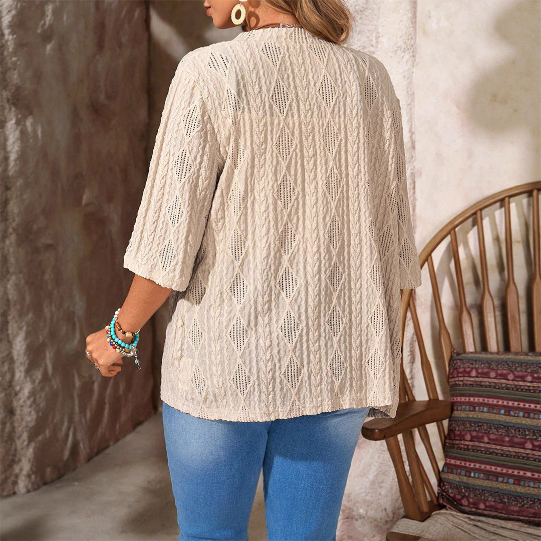 Knit jacket for women with generous cut and elegant crochet pattern Lune London