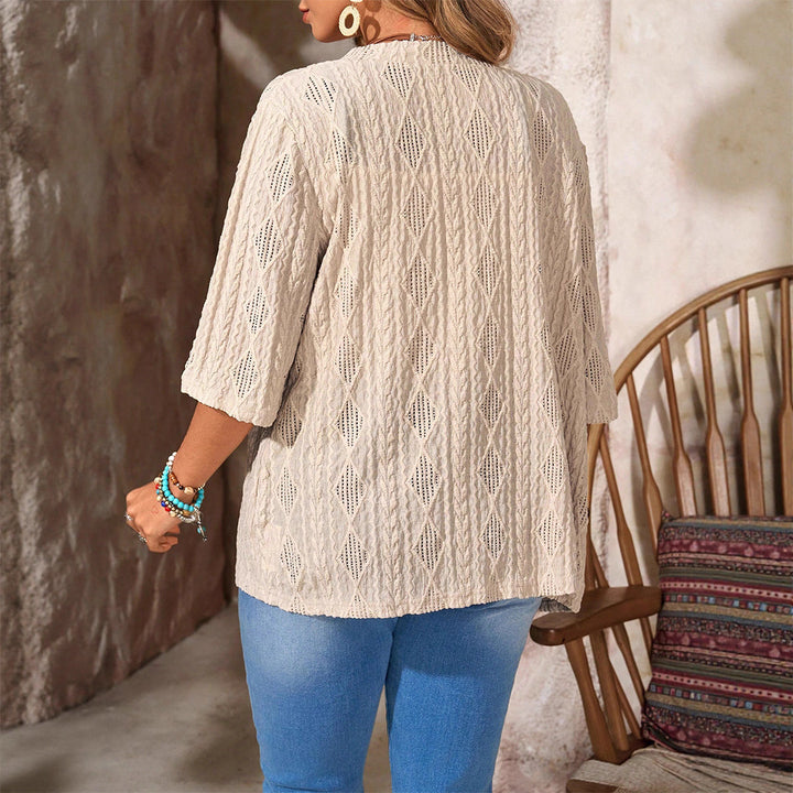 Knit jacket for women with generous cut and elegant crochet pattern Lune London