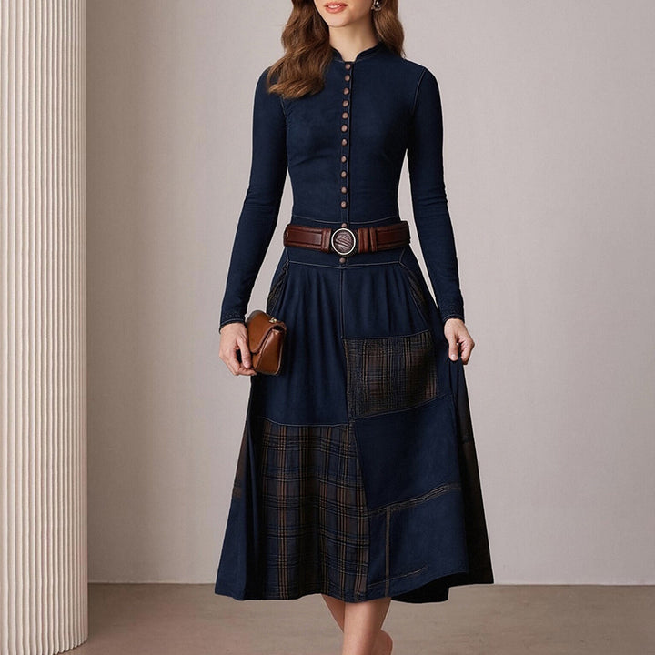 Robe midi élégante pour femmes avec boutonnières et détails contrastés Chic & Stil