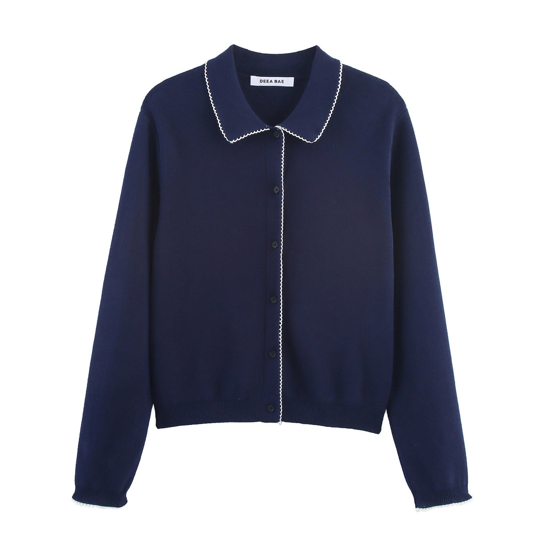 Knit jacket for women with an elegant Mao collar and fine button details Lune London