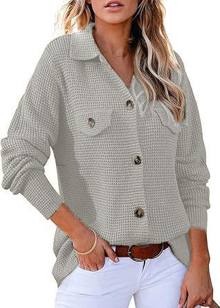 Waffle knit button pullover for women Lune London