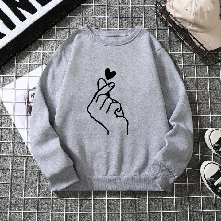 Sweatshirt pour femmes avec motif de signe de main créatif et doublure intérieure douce Chic & Stil