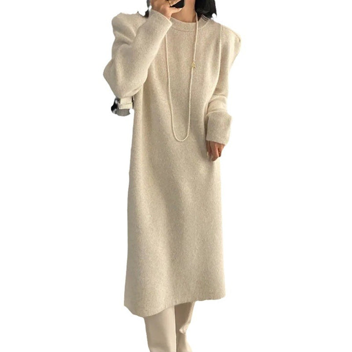 Elegant knitted dress for women with puff sleeves and a round neckline Lune London