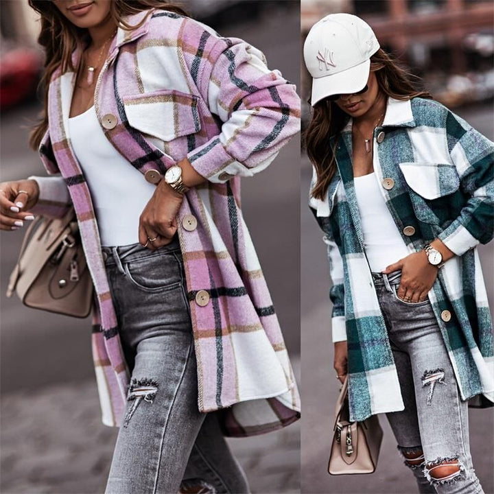 Women's checked overshirt jacket with practical chest pockets Lune London
