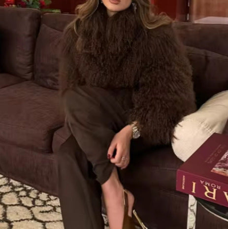 Long faux fur coat for women with wide sleeves Lune London