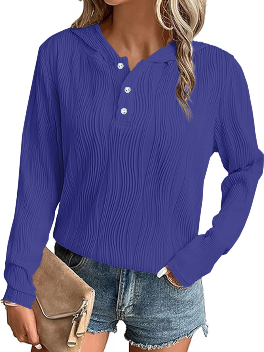Casual hooded T-shirt for women with textured surface Lune London