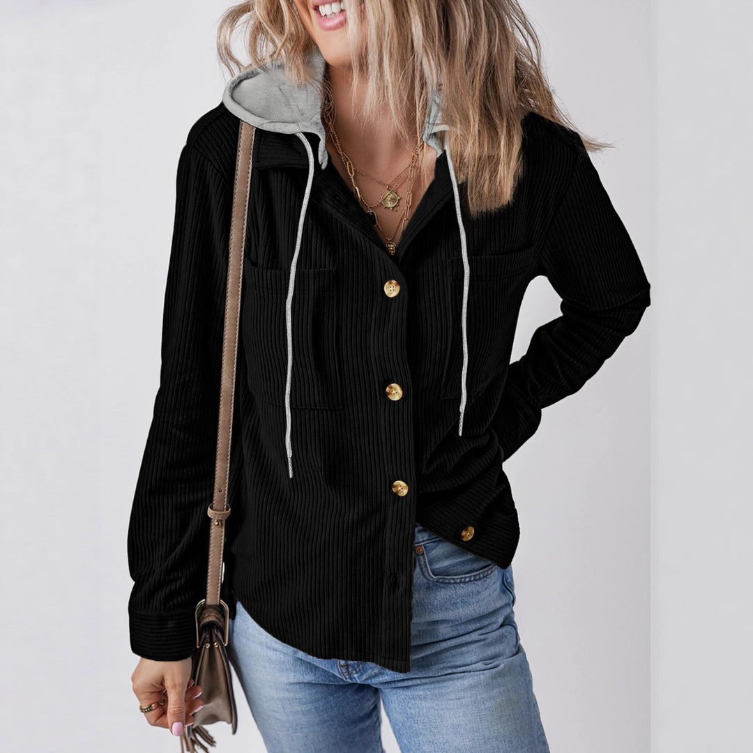 Veste chemise rayée pour femmes avec capuche et poches pratiques Chic & Stil