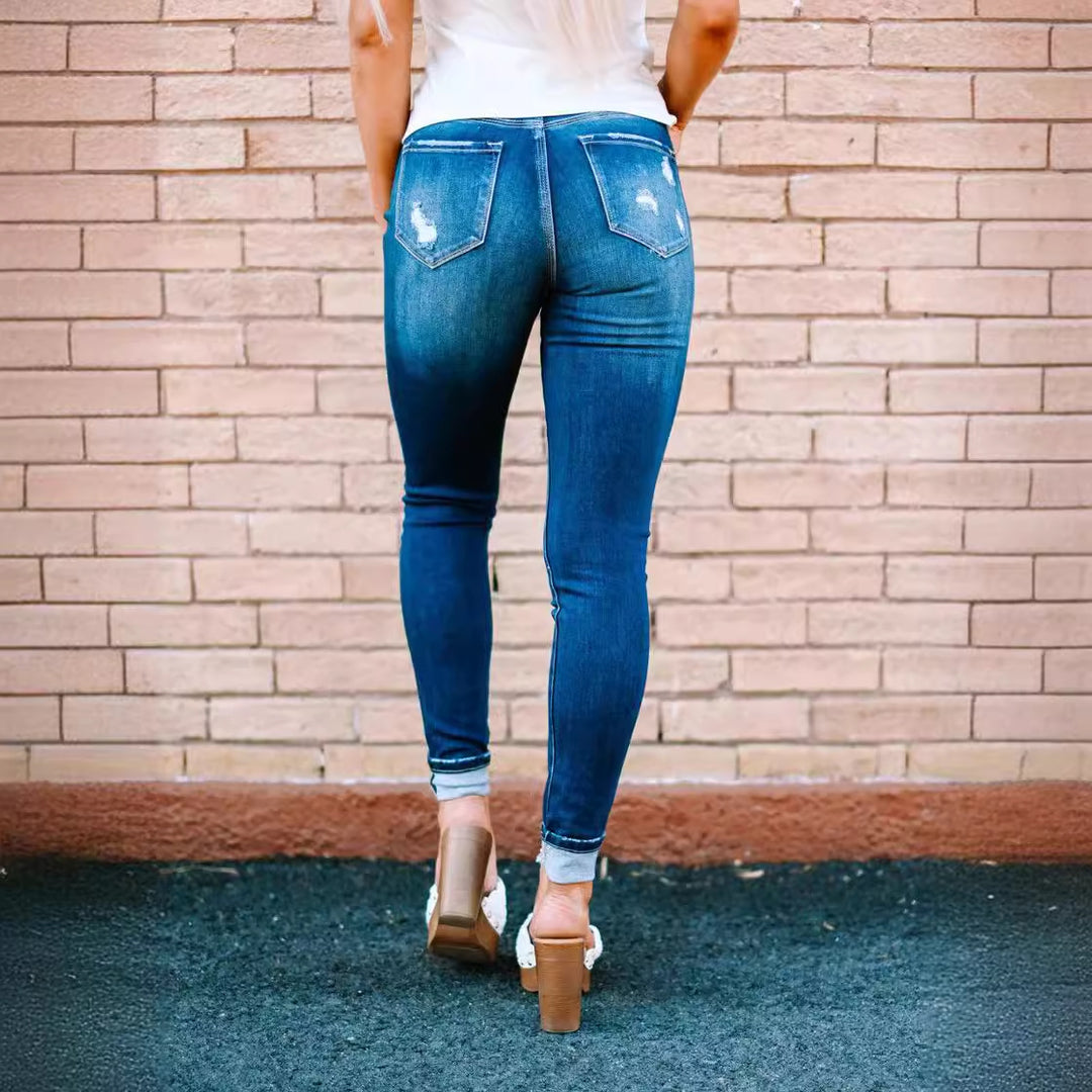 High-waisted skinny jeans for women with frayed hem Lune London