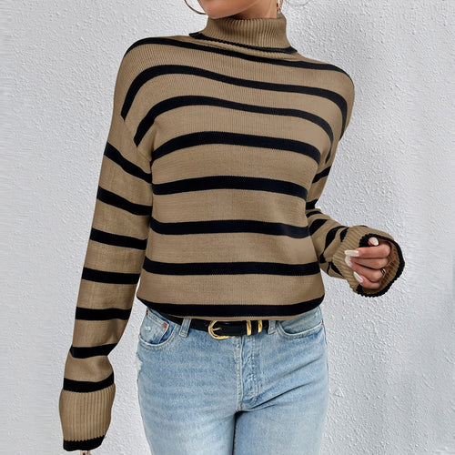 Striped sweater for women with high collar Lune London