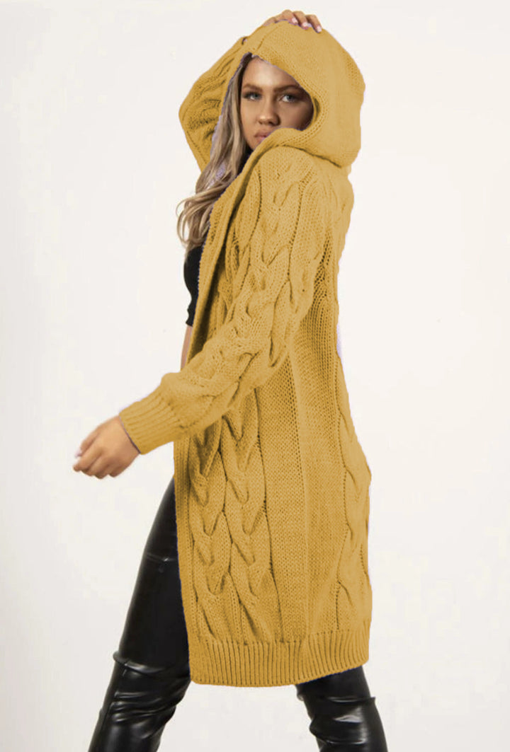 Knit coat for women with hood and cable knit pattern Lune London