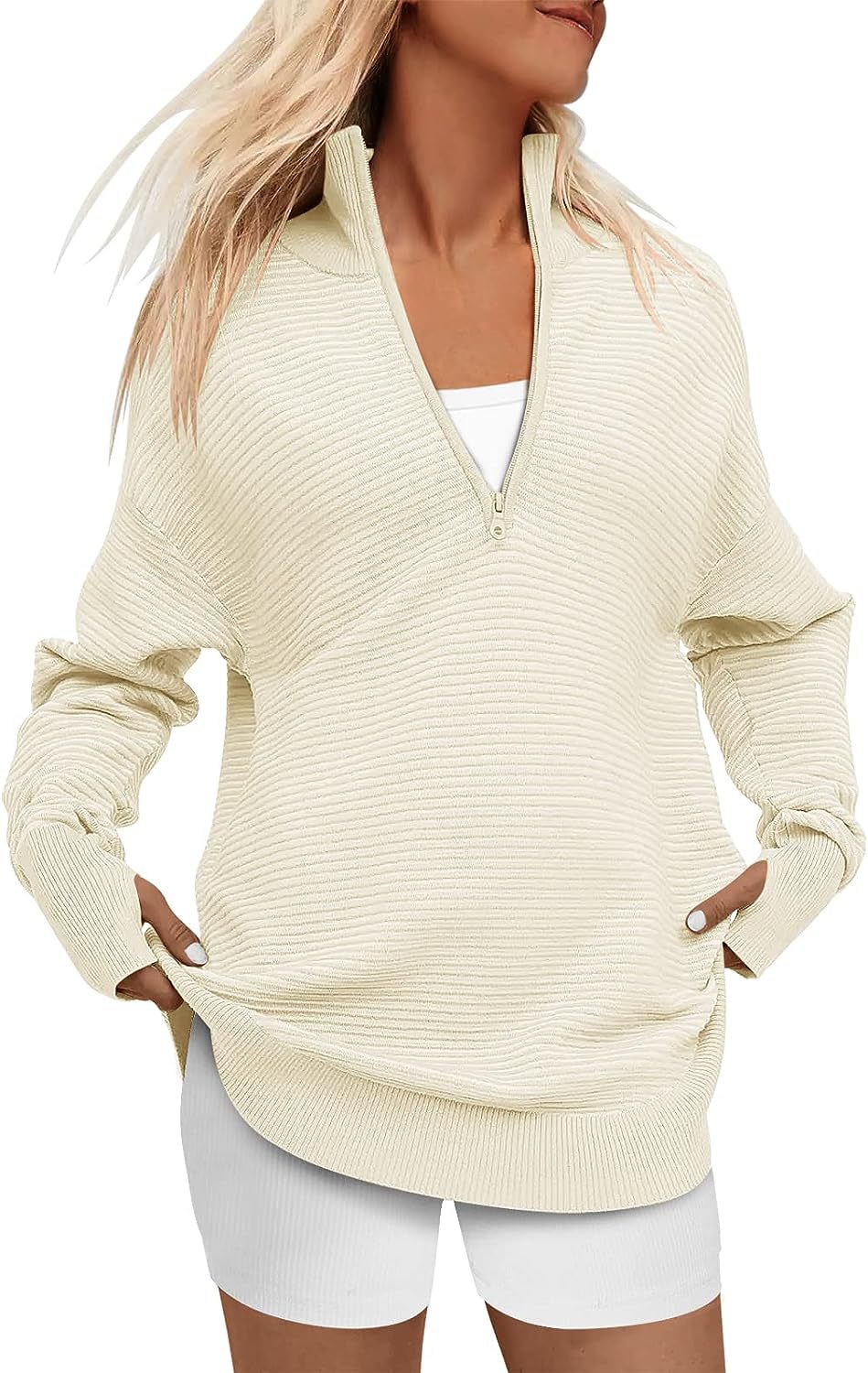 Ladies high-quality zip sweater with textured design Lune London