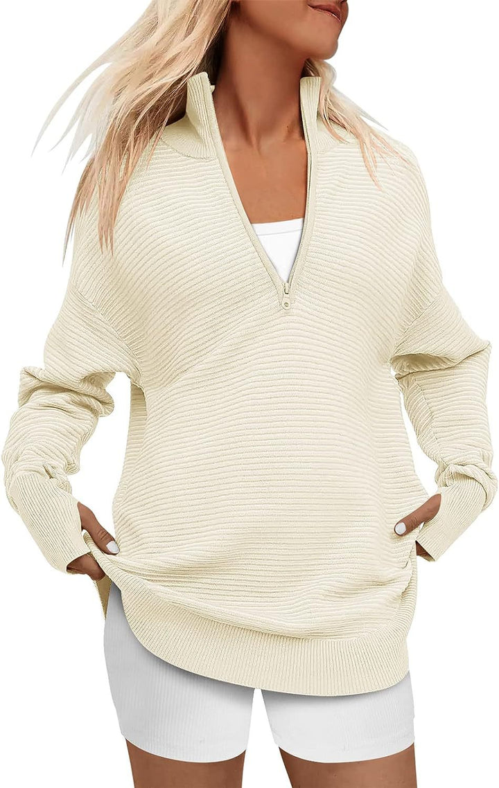 Ladies high-quality zip sweater with textured design Lune London