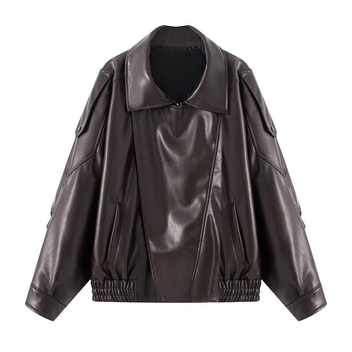 Casual faux leather jacket for women with large flap pockets and innovative design Lune London