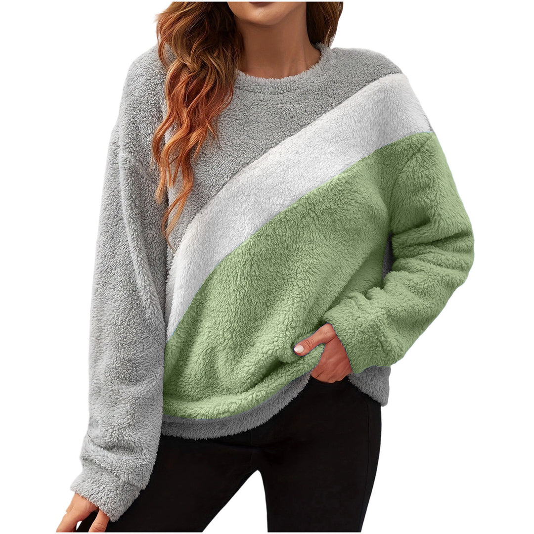 Women Cozy Fleece Sweater with Chic and Stylish Color Block Design
