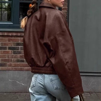 Faux leather jacket for women with oversized fit and practical pockets Lune London