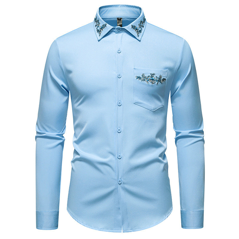 Men's long sleeve shirt with elegant floral embroidery and a modern collar Lune London