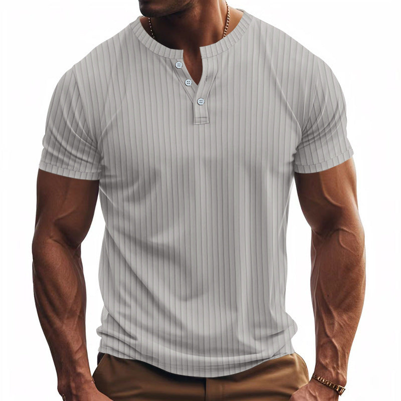 Men's Short Sleeve Henley T-Shirt with Striped Pattern and Convenient Buttons Lune London