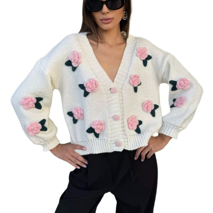 Ladies knit cardigan with strawberry appliqués Lune London