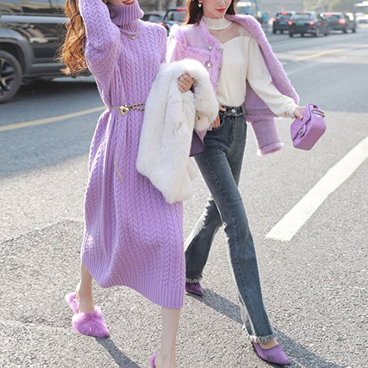 Robe en tricot pour femmes avec design de câble texturé et col montant Chic & Stil