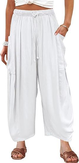 Casual loose linen pants for women with practical pockets and elastic waistband Lune London