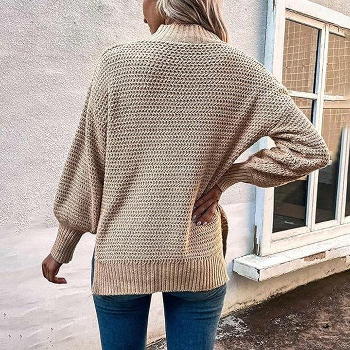 Knit sweater for women with high mock neck and structured design Lune London