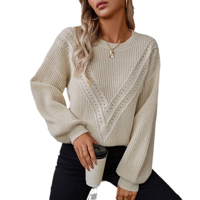 Knit sweater for women with V-neck and decorative textured pattern Lune London