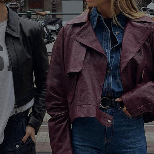 Casual synthetic leather jacket for women in a modern oversized style Lune London