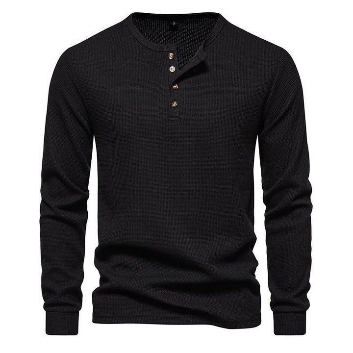 Men's Long Sleeve Henley Shirt with Textured Surface Pattern and Practical Button Details Lune London