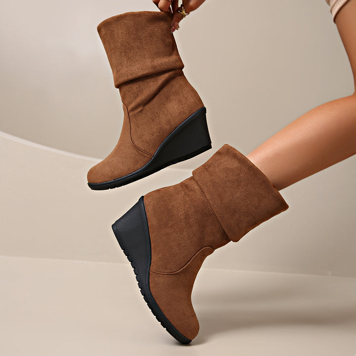 Wedge heel ankle boots for women in soft suede Lune London