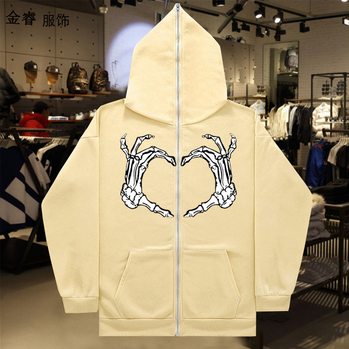 Hooded jacket for ladies with striking skeleton pattern Lune London